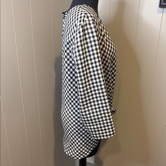 Zara Women’s XL Monochrome Checkered Blouse Front Tie Waist - Picture 3 of 5